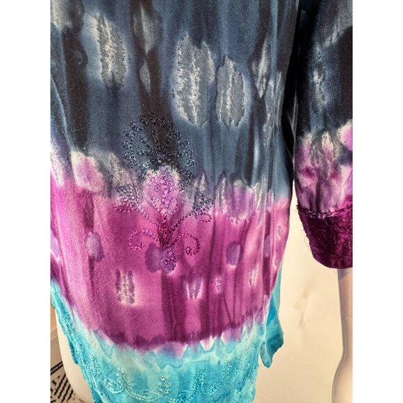 Vintage Indian Tropical Fashion Tie-Dye Tunic Top One Size 100% Rayon Embroidere - Picture 16 of 16